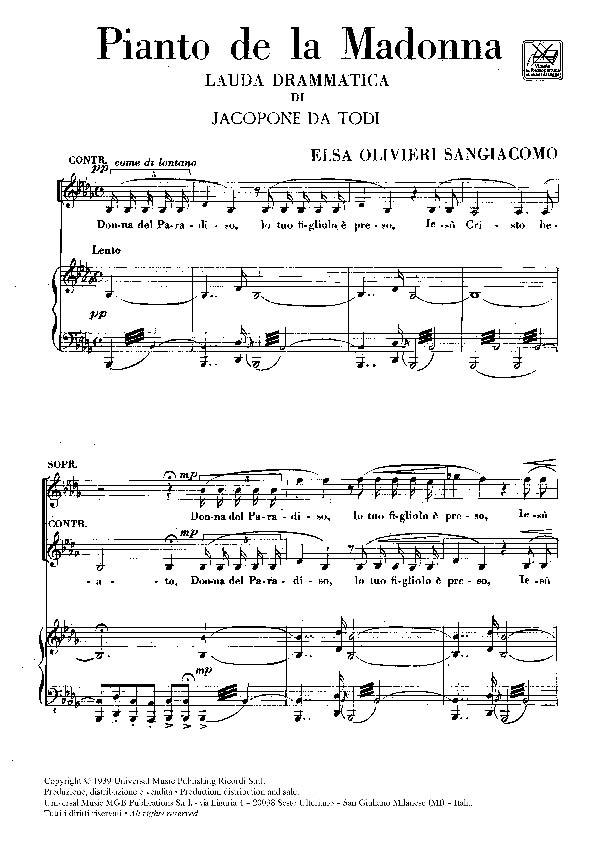 Pianto De La Madonna - Lauda Drammatica Di Jacopone Da Todi Per Coro E Pianoforte - pro zpěv a klavír